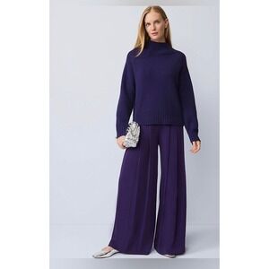 Ann Taylor Womens Purple Wide Leg Pleated Trouser Pants Size 14 High Rise Career